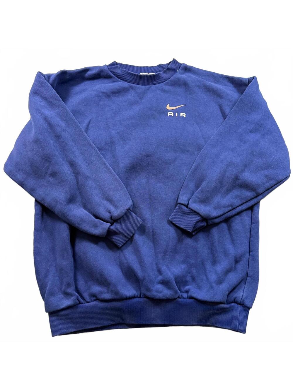 Vintage 90s Nike Air Small Swoosh Crewneck Sweatshirt Blue Gold Medium White Tag